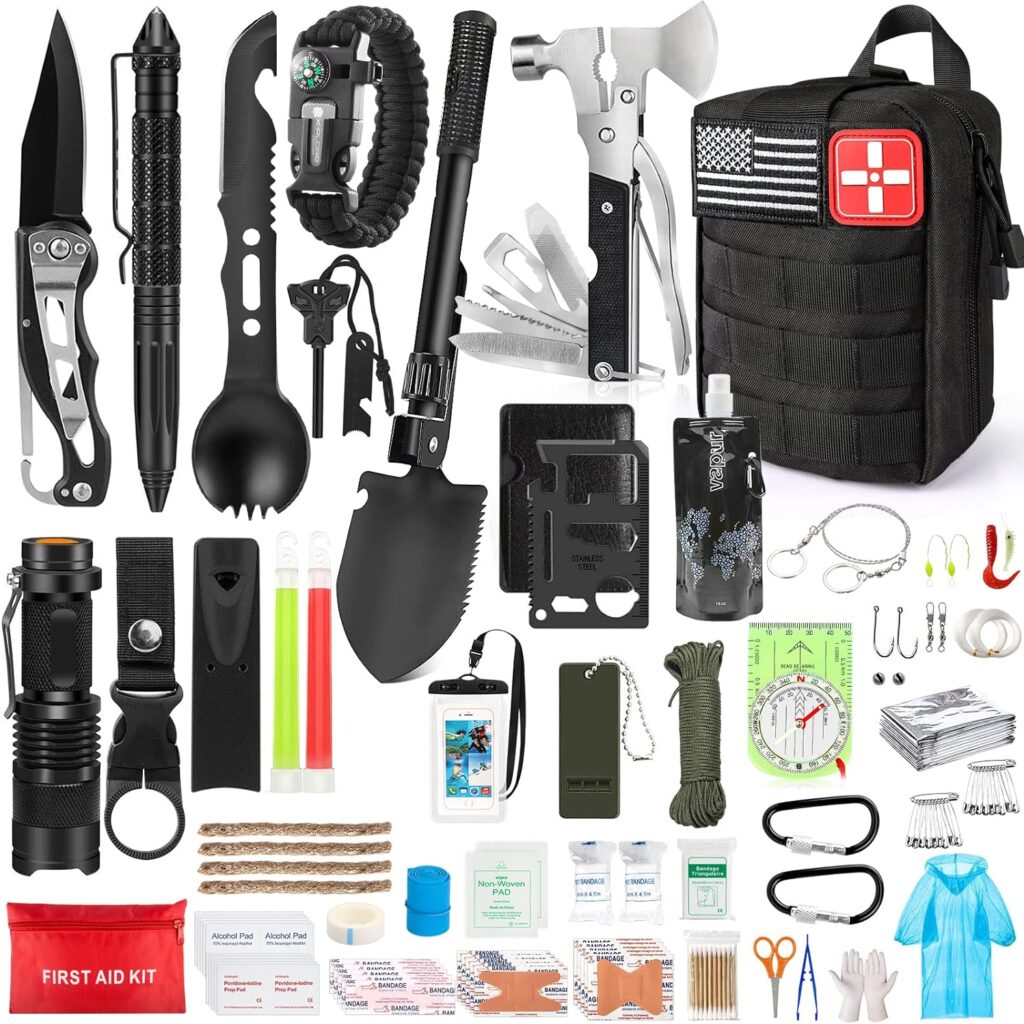 235Pcs Emergency Survival Kit and First Aid Kit Professional Survival Gear Tool with IFAK Molle System Compatible Bag, Gift for Men Camping Outdoor Adventure Boat Hunting Hiking Earthquake