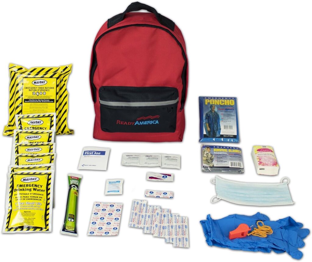 Ready America 70280 72 Hour Emergency Kit, 2-Person, 3-Day Backpack, Includes First Aid Kit, Survival Blanket, Portable Preparedness Go-Bag for Camping, Car, Earthquake, Travel, Hiking, and Hunting, Red