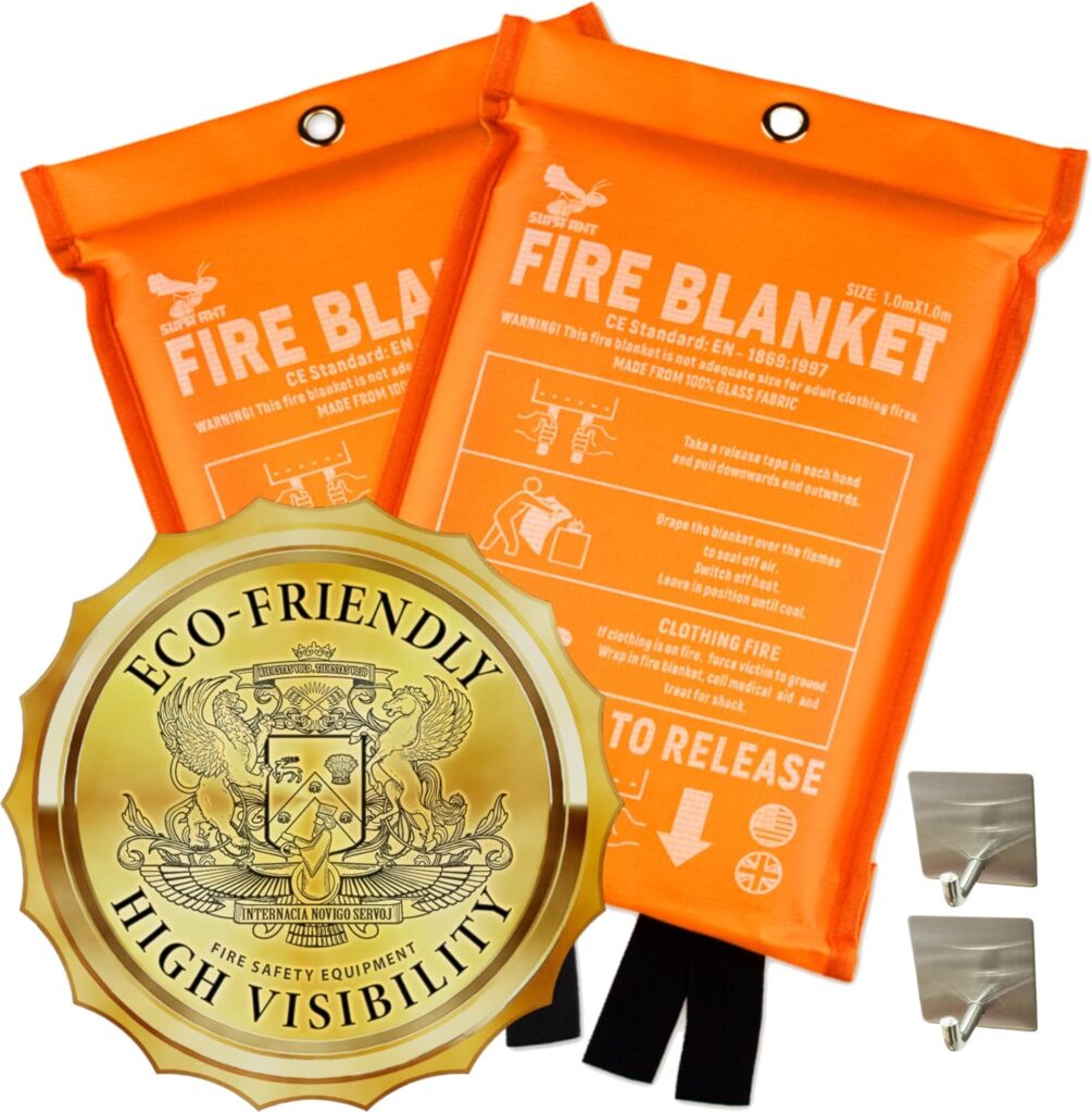 Supa Ant Emergency Fire Blanket for Home and Kitchen - 2 Pack 1500F High Visibility (Glow in The Dark) Smother Kitchen Fire Blanket - CE Certified Hero Fire Blankets Emergency for Home (40in)