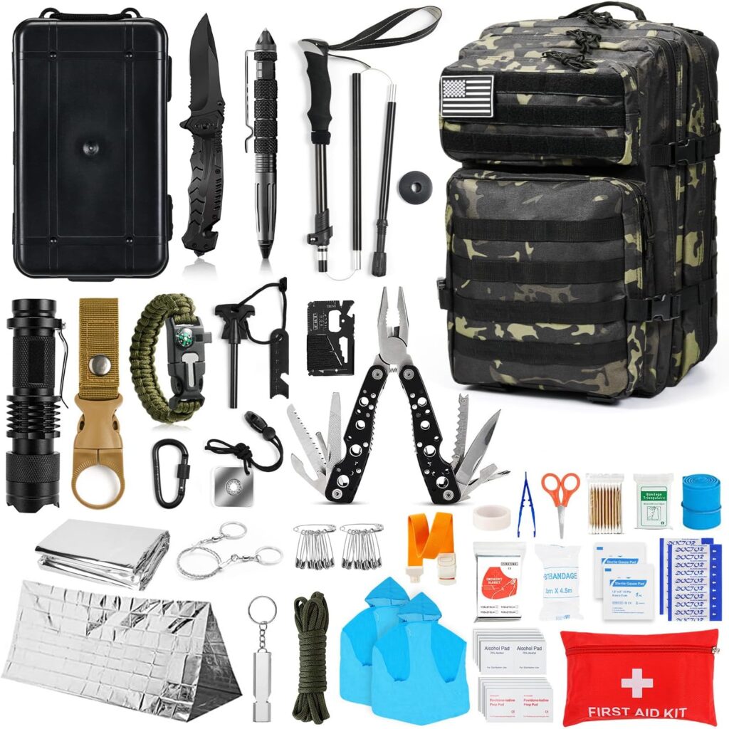 Survival kit and Large Hiking Backpack,Professional Gear with First Aid Kit for Men Camping Outdoor Adventure Accessoires